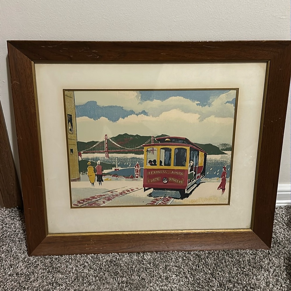 VINTAGE San Fransisco Trolly Print and Mat in Vintage Solid Wood Frame